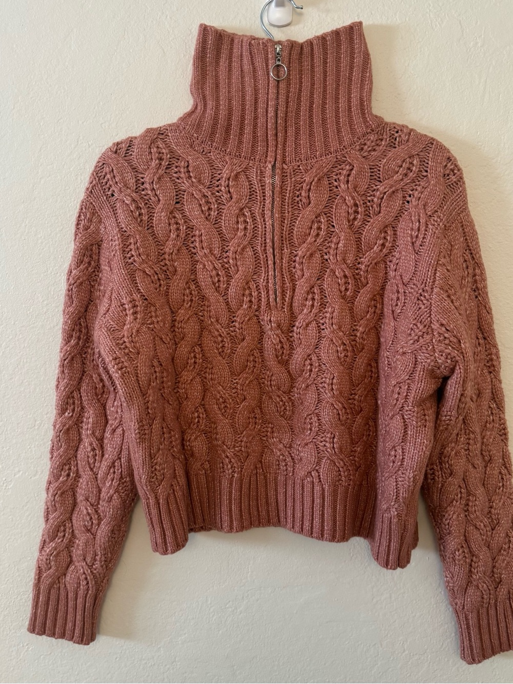 Sincerely Jules Cable-Knit Half-Zip Sweater - Dusty Rose Women’s Size Large